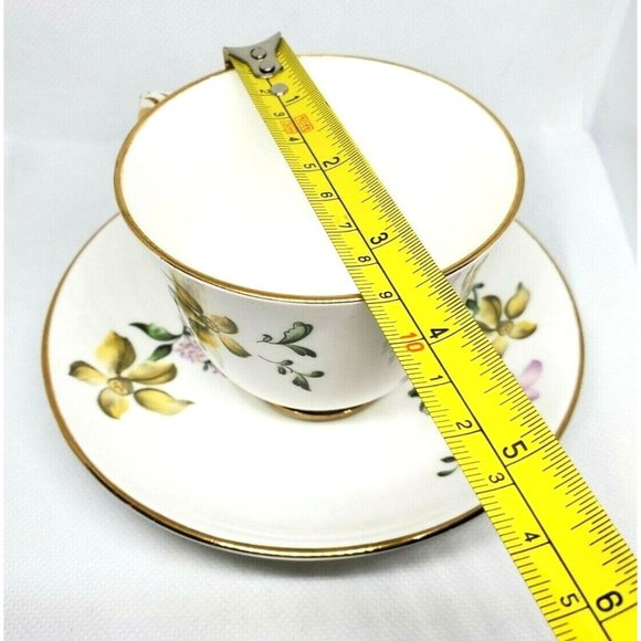 Fine Bone China Crown Staffordshire England Violet Purple Yellow Floral Gold Tri - Picture 12 of 12